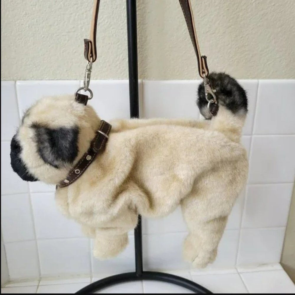 FAWN PUG DOGGY BAG HANDBAG, FURRY, ADORABLE!!